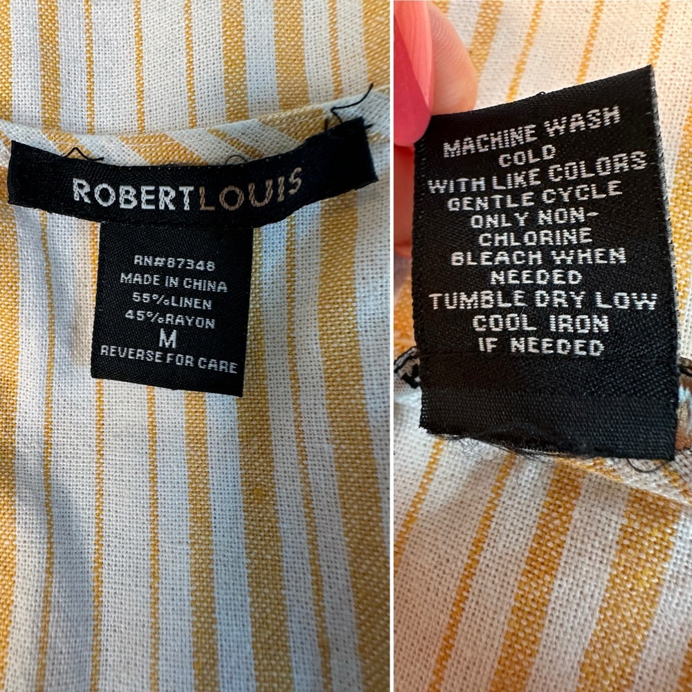 Robert Louis Striped Linen Wrap Dress Orange White Flutter Sleeves Summer Medium - Picture 6 of 13